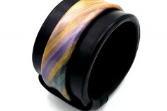 Texture Collection - Hand-painted leather bangle - Black rainbow